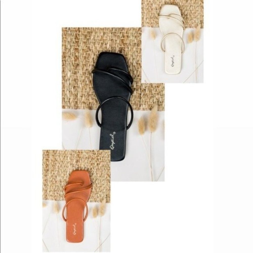 Brick strappy square toe sandals flat slides - Picture 4 of 9